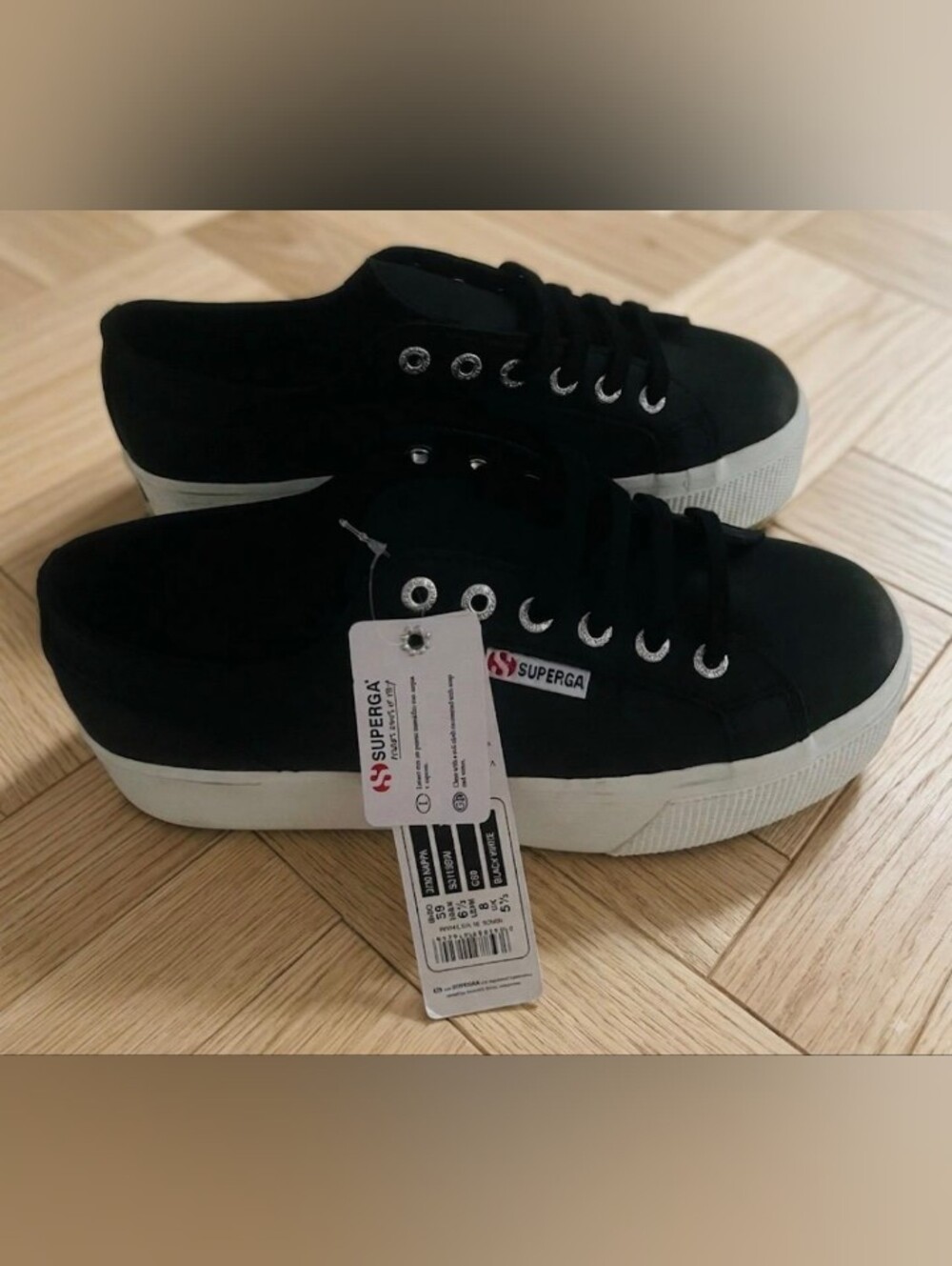 NWT, Superga Black Canvas Platform(2") Sneakers with White Sole. Women:8 Men:6.5